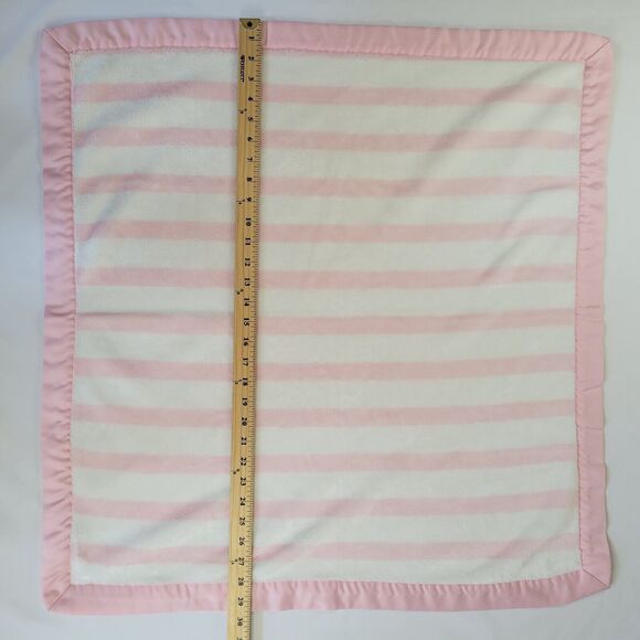 2018 Gymboree Plush Baby Security Blanket Pink White Stripes Satin Trim 30”x30” - Picture 6 of 12